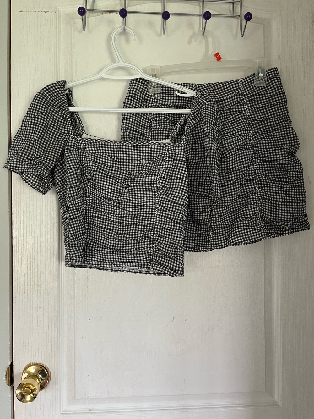 Abercrombie & Fitch Black and White Gingham Crop Top & Skirt Set